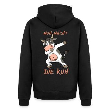 Lustige Dabbing Kuh Muh macht die Kuh Design - Unisex Premium Bio Zip Hoodie - Schwarz - Hinten - Nico (187cm)