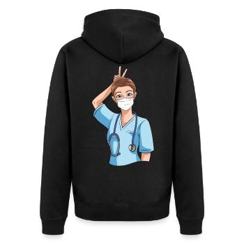 Funny nurse with humor - Unisex Premium Organic Zip Hoodie - black - Back - Nico (187cm)