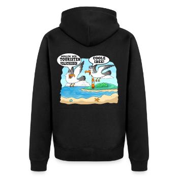 Wollen Wir Touristen Vollscheissen - Coole Idee - Unisex Premium Bio Zip Hoodie - Schwarz - Hinten - Nico (187cm)