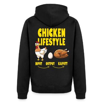Chicken Lifestyle Chicken Life - Unisex Premium Organic Zip Hoodie - black - Back - Nico (187cm)