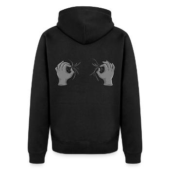Lustig Kneifende Hände in die Brust Design - Unisex Premium Bio Zip Hoodie - Schwarz - Hinten - Nico (187cm)