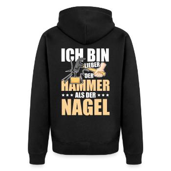 Ich bin lieber der Hammer als der Nagel Design - Unisex Premium Bio Zip Hoodie - Schwarz - Hinten - Nico (187cm)