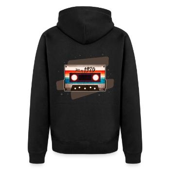 Cassette 1980 - Unisex Premium Organic Zip Hoodie - black - Back - Nico (187cm)