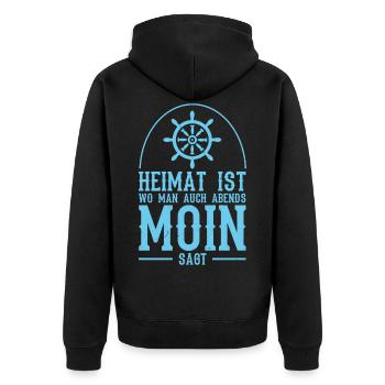 Moin Küste Heimat Strand - Unisex Premium Bio Zip Hoodie - Schwarz - Hinten - Nico (187cm)