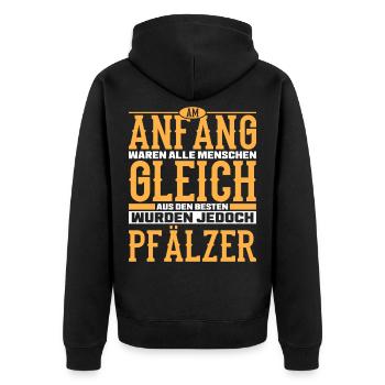 Pfälzer Pfalz Duppeglas Pälzer - Unisex Premium Bio Zip Hoodie - Schwarz - Hinten - Nico (187cm)