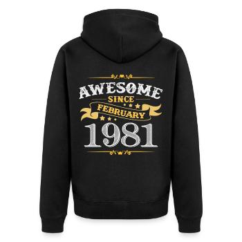 Birthday in February 1981 - Unisex Premium Organic Zip Hoodie - black - Back - Nico (187cm)
