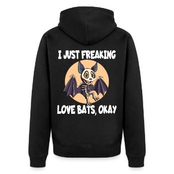 I Just Freaking Love Bats Okay Design - Unisex Premium Bio Zip Hoodie - Schwarz - Hinten - Nico (187cm)