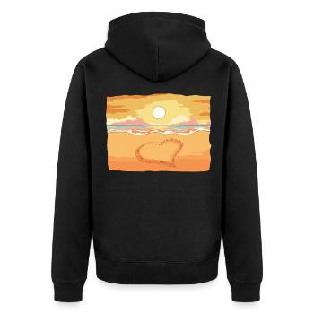 Coeur peint dans le sable au bord de la mer avec coucher de soleil - Veste à capuche bio Premium Unisexe - noir - Dos - Nico (187cm)