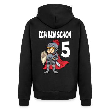 Ich Bin Schon 5 für einen Jungen der 5 Jahre wird - Unisex Premium Bio Zip Hoodie - Schwarz - Hinten - Nico (187cm)