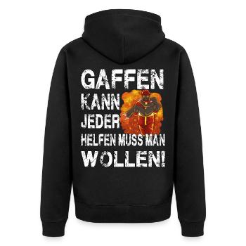 Gaffen kann jeder helfen muss man wollen - Unisex Premium Bio Zip Hoodie - Schwarz - Hinten - Nico (187cm)