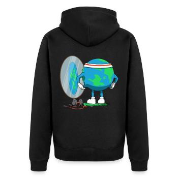 Lustige Diät Weltkugel Fitness Flache Erde - Unisex Premium Bio Zip Hoodie - Schwarz - Hinten - Nico (187cm)