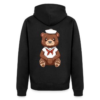 Funny cuddly bear with sailor costume - Unisex Premium Organic Zip Hoodie - black - Back - Nico (187cm)
