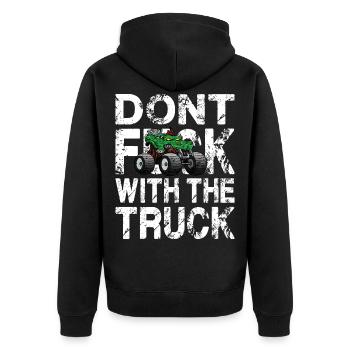 Cooler Monstertruck Spruch Crashshow - Unisex Premium Bio Zip Hoodie - Schwarz - Hinten - Nico (187cm)