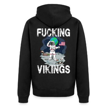 Lustiges Astronauten Wickinger Entdecker - Unisex Premium Bio Zip Hoodie - Schwarz - Hinten - Nico (187cm)