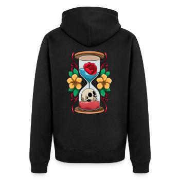 Hourglass with skull and rose time - Unisex Premium Organic Zip Hoodie - black - Back - Nico (187cm)