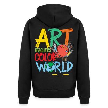 Kunstlehrer färben die Welt - Unisex Premium Bio Zip Hoodie - Schwarz - Hinten - Nico (187cm)