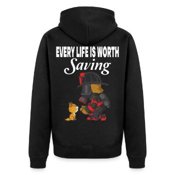 Jedes Leben ist es wert, gerettet zu werden - Unisex Premium Bio Zip Hoodie - Schwarz - Hinten - Nico (187cm)