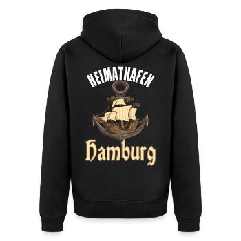 Heimathafen Hamburg Segelschiff - Unisex Premium Bio Zip Hoodie - Schwarz - Hinten - Nico (187cm)