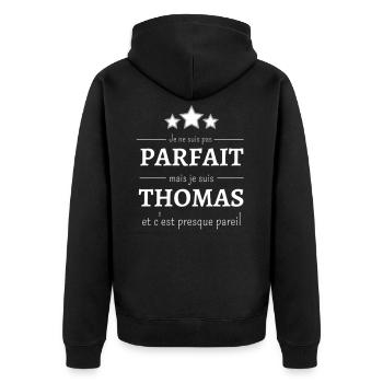 Je ne suis pas parfait mais je suis Thomas - Veste à capuche bio Premium Unisexe - noir - Dos - Nico (187cm)