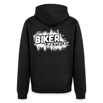 Motorcycle Lifestyle / Motorrad / Motorräder biker - Unisex Premium Bio Zip Hoodie - Schwarz - Hinten - Nico (187cm)