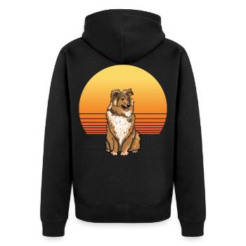 Sheltie Sun - Unisex Premium Bio Zip Hoodie - Schwarz - Hinten - Nico (187cm)