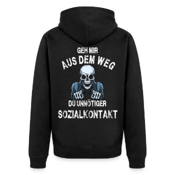 Geh mir aus dem Weg du unnötiger Sozialkontakt - Unisex Premium Bio Zip Hoodie - Schwarz - Hinten - Nico (187cm)