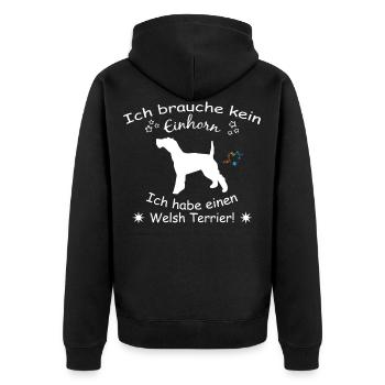 Welsh Terrier - Welsh Terrier - Unisex Premium Bio Zip Hoodie - Schwarz - Hinten - Nico (187cm)