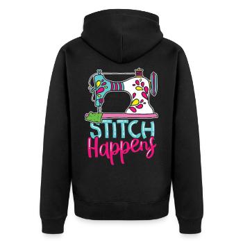 Stitch Happens - Unisex Premium Bio Zip Hoodie - Schwarz - Hinten - Nico (187cm)