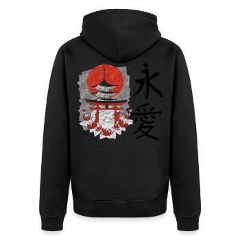 Everylasting Love für einen Japaner oder Japan - Unisex Premium Bio Zip Hoodie - Schwarz - Hinten - Nico (187cm)