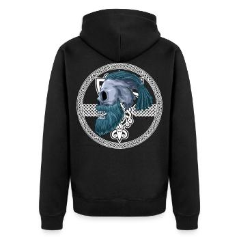 Wikinger Viking Totenschädel Zopf Flechten - Unisex Premium Bio Zip Hoodie - Schwarz - Hinten - Nico (187cm)