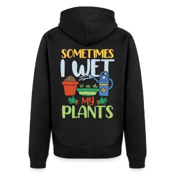 SOMETIMES I WET MY PLANTS - Unisex Premium Bio Zip Hoodie - Schwarz - Hinten - Nico (187cm)