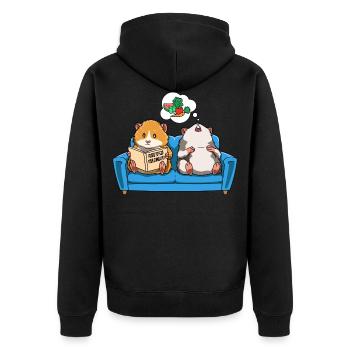 Meerschweinchen Sofa Lesen Träumen Futter - Unisex Premium Bio Zip Hoodie - Schwarz - Hinten - Nico (187cm)