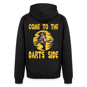 Come To The Darts Side - Unisex Premium Bio Zip Hoodie - Schwarz - Hinten - Nico (187cm)