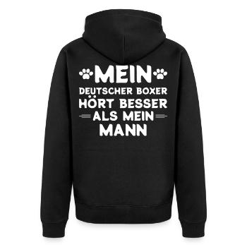 Deutscher Boxer Ehemann - Unisex Premium Bio Zip Hoodie - Schwarz - Hinten - Nico (187cm)