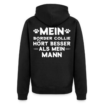 Border Collie Ehemann - Unisex Premium Bio Zip Hoodie - Schwarz - Hinten - Nico (187cm)