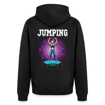 Jumping Trampolin Trendsport Fitness Damen Sport - Unisex Premium Bio Zip Hoodie - Schwarz - Hinten - Nico (187cm)