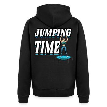 Jumping Trampolin Trendsport Fitness Damen Sport - Unisex Premium Bio Zip Hoodie - Schwarz - Hinten - Nico (187cm)