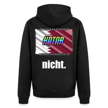 Katar Kritik WM Boykott Spruch - Unisex Premium Bio Zip Hoodie - Schwarz - Hinten - Nico (187cm)