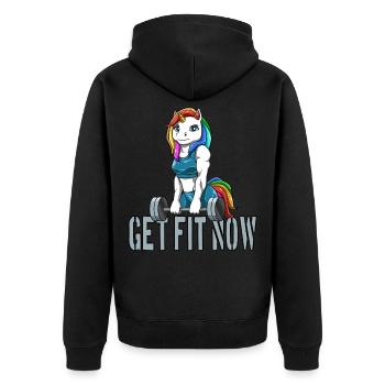 Fitness Einhorn Muskeln Training Unicorn - Unisex Premium Bio Zip Hoodie - Schwarz - Hinten - Nico (187cm)