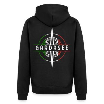 Lake garda - Unisex Premium Organic Zip Hoodie - black - Back - Nico (187cm)