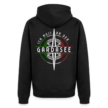 Gardasee Urlaub - Unisex Premium Bio Zip Hoodie - Schwarz - Hinten - Nico (187cm)