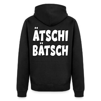 Ätschi Bätsch für Leute mit Humor - Unisex Premium Bio Zip Hoodie - Schwarz - Hinten - Nico (187cm)