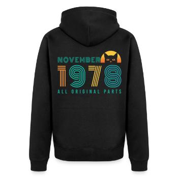 November 1978 Retro Geschenkidee - Unisex Premium Bio Zip Hoodie - Schwarz - Hinten - Nico (187cm)