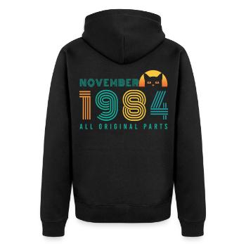 Né en novembre 1984 Cat Vintage - Veste à capuche bio Premium Unisexe - noir - Dos - Nico (187cm)