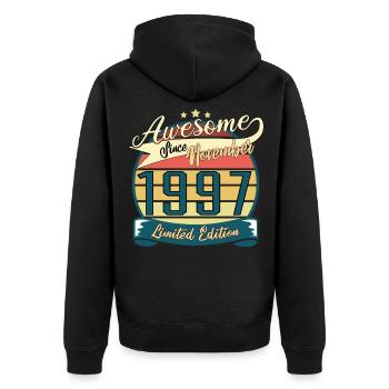 Geschenkidee Limitiert Im November 1997 - Unisex Premium Bio Zip Hoodie - Schwarz - Hinten - Nico (187cm)