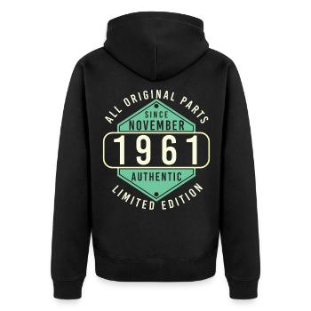 1961 Im November Limitiert Geschenk - Unisex Premium Bio Zip Hoodie - Schwarz - Hinten - Nico (187cm)