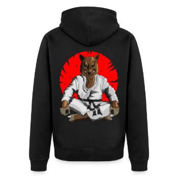 Böser Wolf in Karate Kampfoutfit für dein Training - Unisex Premium Bio Zip Hoodie - Schwarz - Hinten - Nico (187cm)