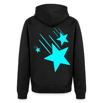 3 Türkisfarbende Sterne - Unisex Premium Bio Zip Hoodie - Schwarz - Hinten - Nico (187cm)