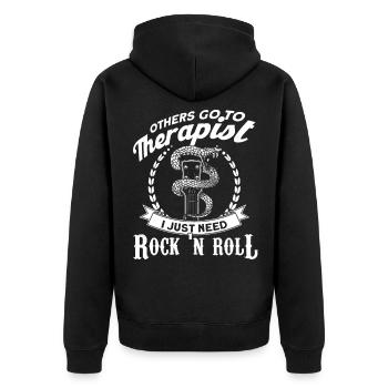 Rock And Roll Spieler Rock Gitarre Rock N Roll - Unisex Premium Bio Zip Hoodie - Schwarz - Hinten - Nico (187cm)