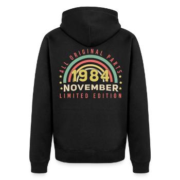 Idée cadeau Novembre 1984 Rétro - Veste à capuche bio Premium Unisexe - noir - Dos - Nico (187cm)
